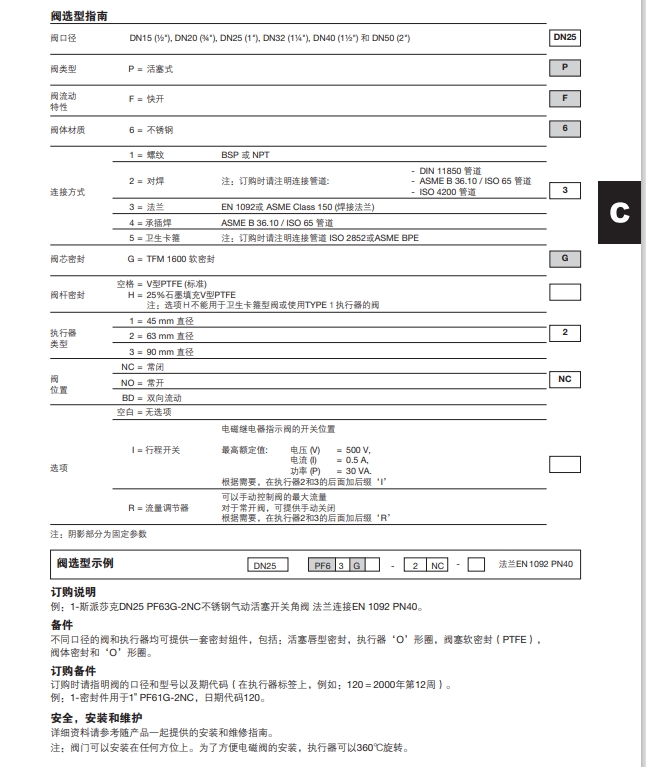 PF6氣動活塞開關(guan) 角閥選型
