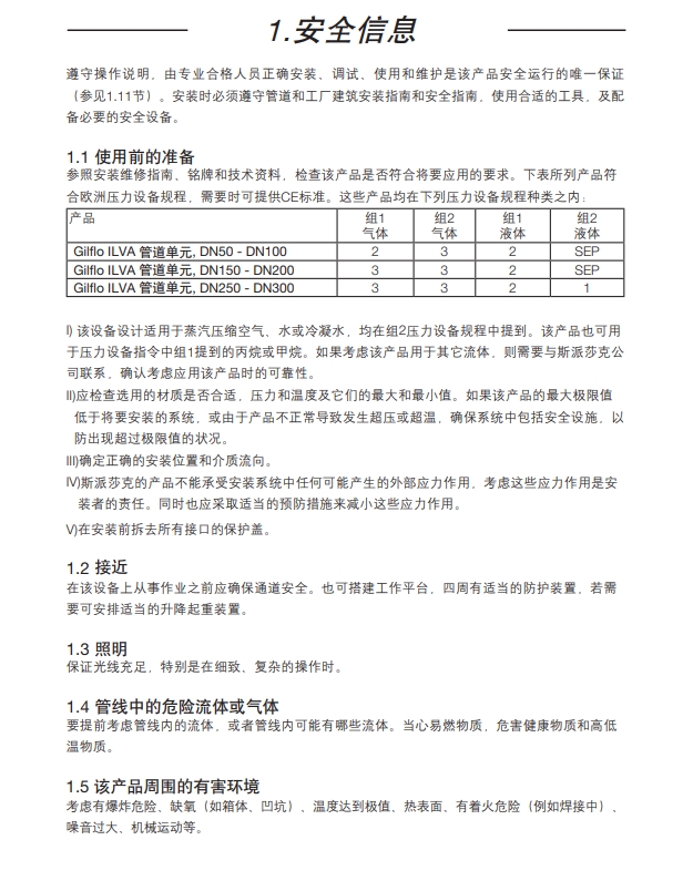 betway体育手机APPGilflo ILVA 流量計安全信息