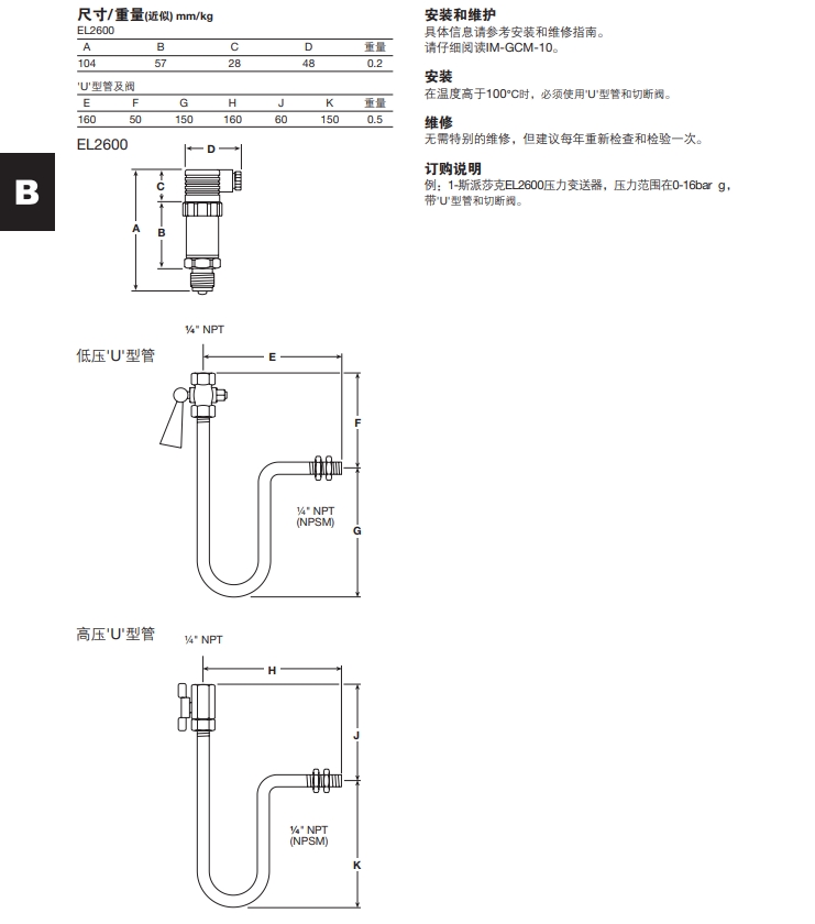 betway体育手机APPEL2600壓力變送器尺寸結構