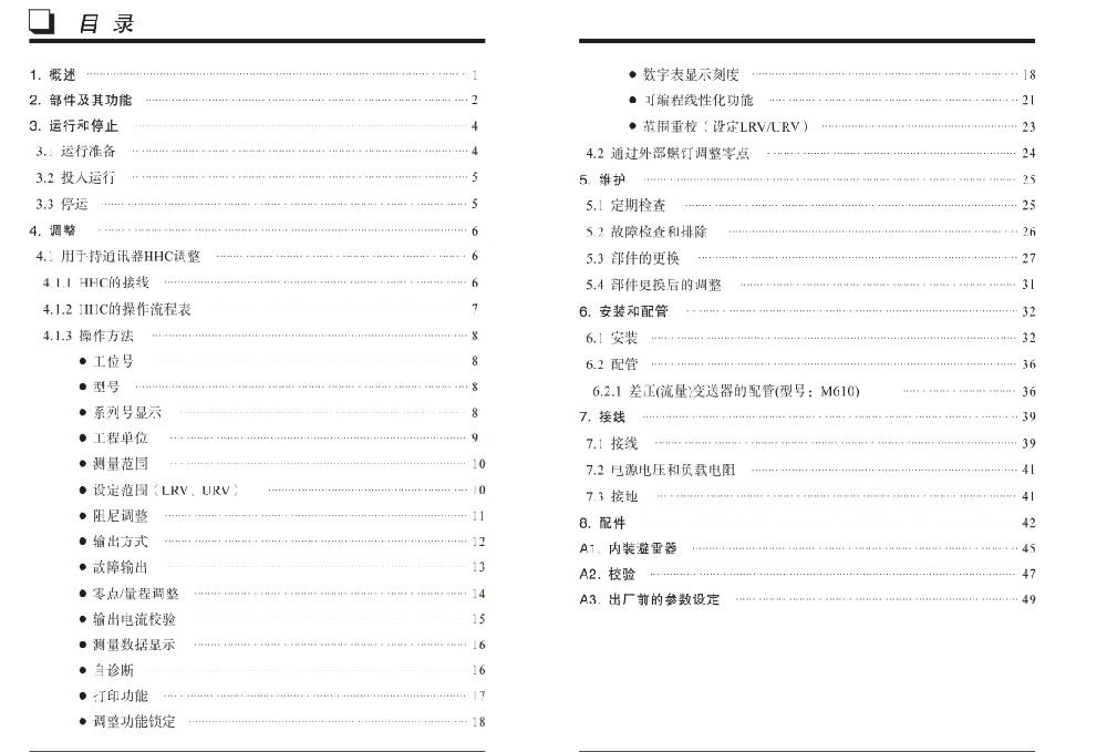 M610壓差變送器使用說明書(shu) 目錄