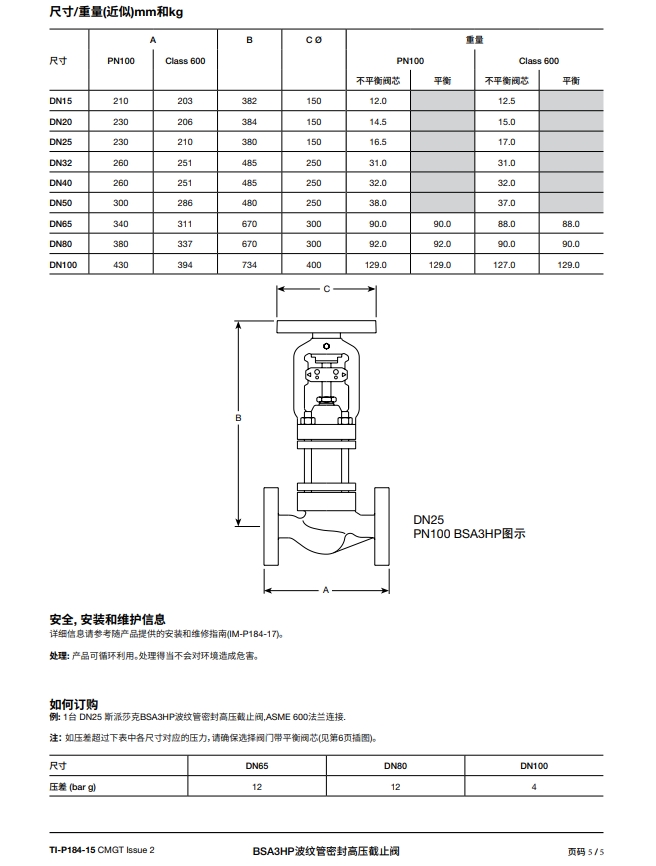 betway体育手机APP波紋管密封高壓截止閥BSA3HP尺寸，重量