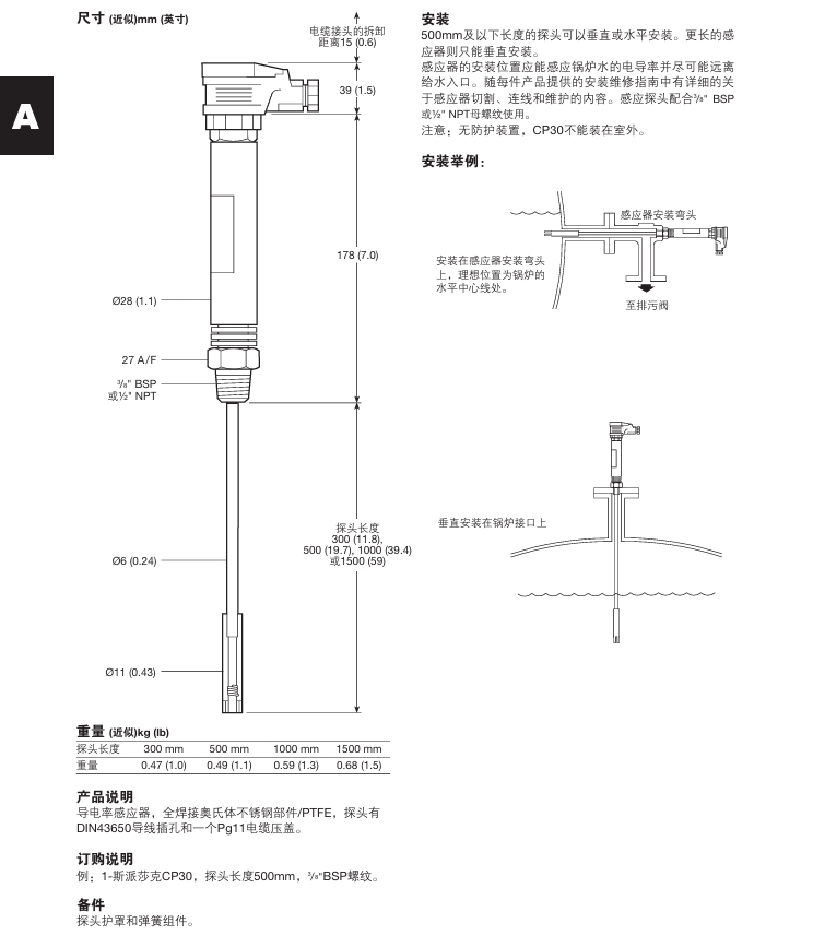 betway体育手机APPCP30電導率感應器尺寸，安裝