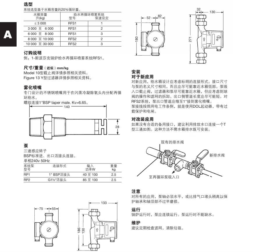 betway体育手机APPRFS1和RFS2型 鍋爐給水再循環噴霧係統選型，尺寸