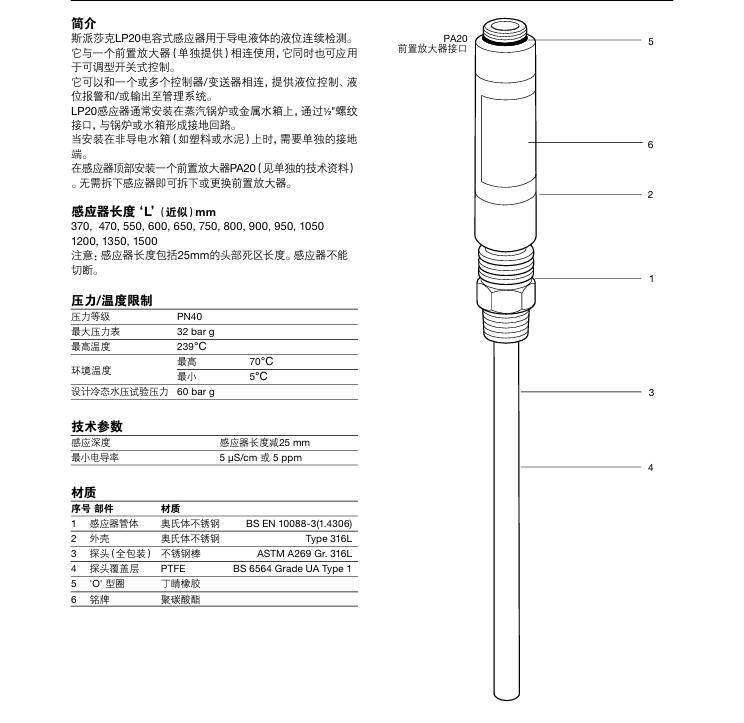 betway体育手机APPLP20電容式液位感應器技術參數