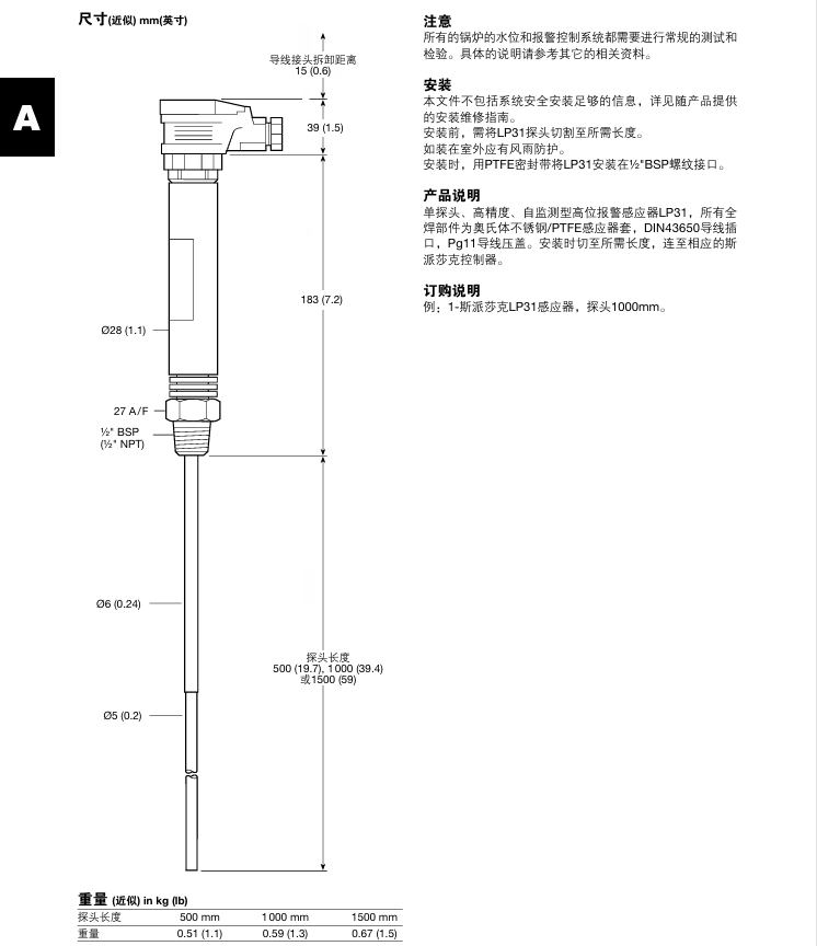 betway体育手机APPLP31液位感應器尺寸