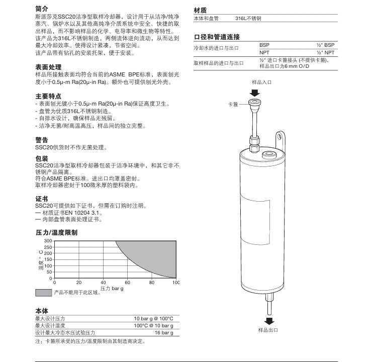 betway体育手机APPSSC20潔淨型取樣冷卻器技術參數