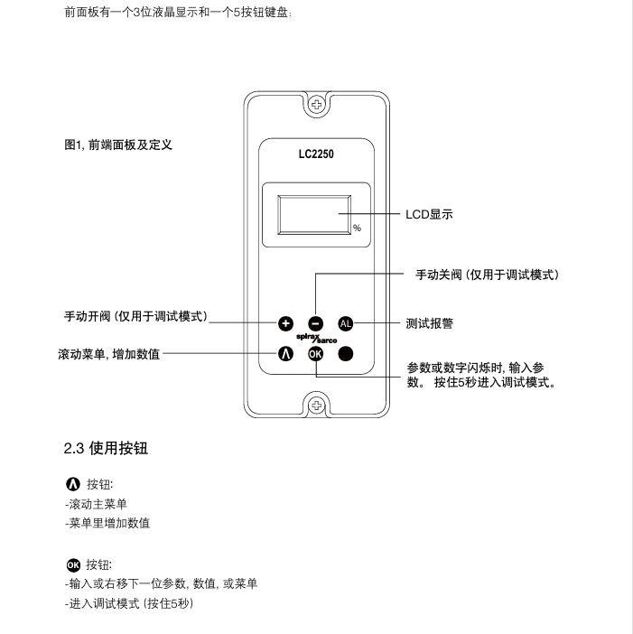 LC2250液位控製器按鍵使用說明